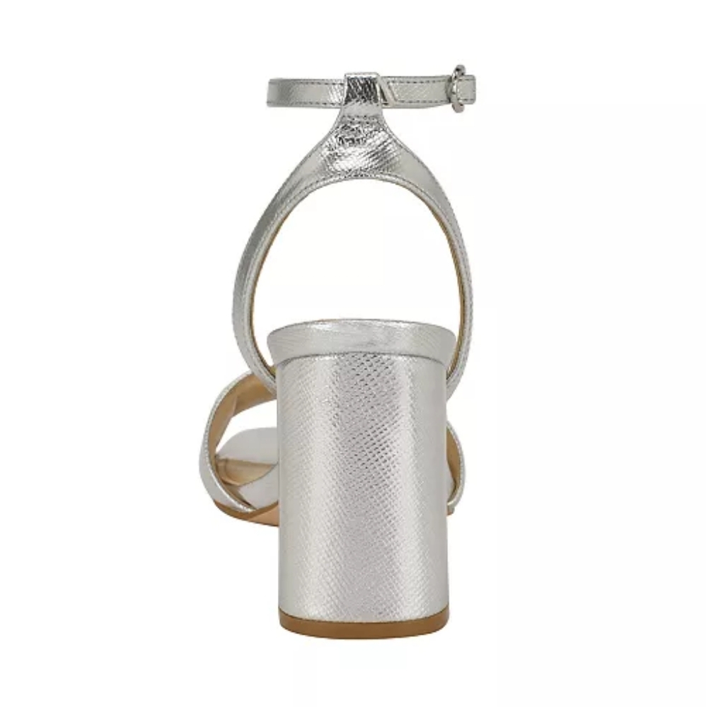 GUESS Women's Silver Gelya Block Heel Ankle Strap Open Toe Dress Sandals Size 10 - Picture 4 of 5